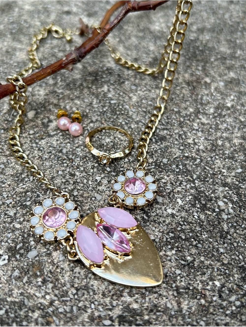 Gold-Tone Pink Crystal Statement Necklace